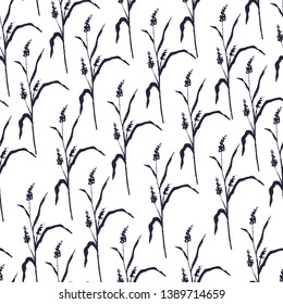 Floral seamless pattern. Botanical background with branches, fern and leaves. Hand drawn illustration. Perfect for invitations, wrapping paper, textile, fabric