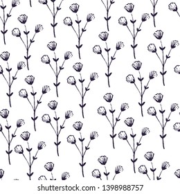 Floral seamless pattern. Botanical background with branches, fern and leaves. Hand drawn illustration. Perfect for invitations, wrapping paper, textile, fabric