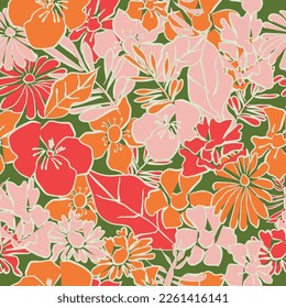 Patrón floral sin fisuras. Fondo botánico. Esbozar plano. Collage botánico de estilo moderno y moderno. 