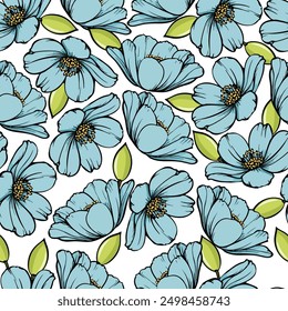 Floral Seamless Pattern. Botanical Background Liberty Style of Small Cute Flowers. Wild Flowers Vector Illustration for Surface, Printing, Fabric Design. 