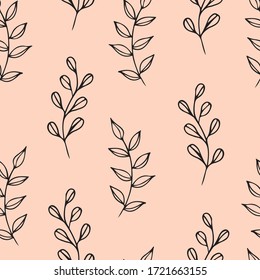 Diseño floral sin fisuras, elegante botánico con ramas y hojas sobre un fondo beige. Para textiles, embalajes, estáticos, etc.