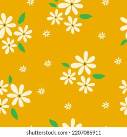 Floral seamless pattern. Botanical fabric print template. Vector illustration with white camomile flowers. 