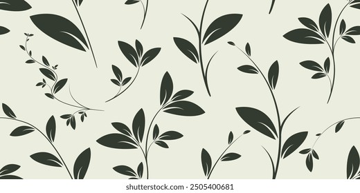 Floral seamless pattern botanical green leaves branch ornamental decorative vintage retro style 90s 80s old vector texture fabric textile paper print packaging wrapping background wallpaper