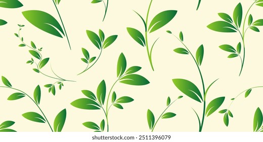 Patrón floral sin fisuras hojas verdes botánicas rama vintage textura de Vector retro tela textil papel de impresión embalaje envoltura de Fondo de pantalla de fondo