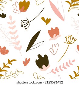 Patrón floral sin fisuras. Fondo extensible botánico con formas abstractas y flores. Diseño para impresión. Ilustración vectorial dibujada por mano