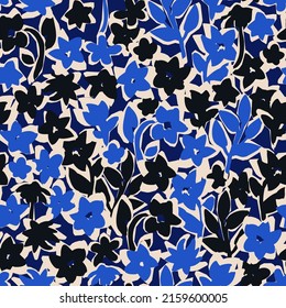 Floral seamless pattern. Botanical vector background with painted flowers. Hand drawn meadow. Craftdrawn retro styled small scaled fashion print for fabric, paper, home textile and goods