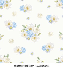 Floral seamless pattern with  bouquets of flowers.  Vector hand drawn background.