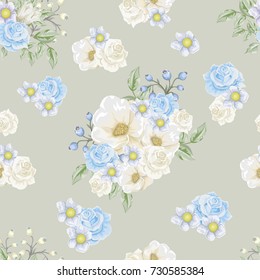 Floral seamless pattern with   bouquets of flowers.  Vector hand drawn background for textile, print, wallpapers, wrapping.