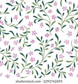 Floral seamless pattern. Branch with flowers and leaves ornamental texture. Flourish nature summer garden   background