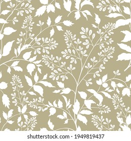 Floral seamless pattern. Branch with leaves ornament. Flourish nature garden textured background