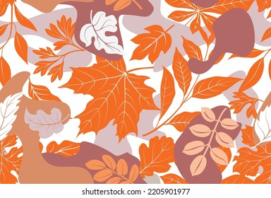 Floral seamless pattern. Branch with leaves ornamental texture. Flourish nature autumn garden textured background