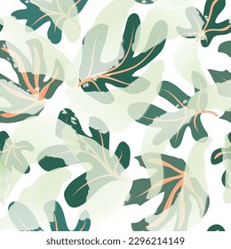 Floral seamless pattern. Branch with leaves ornamental texture. Flourish nature summer garden watercolor textured background