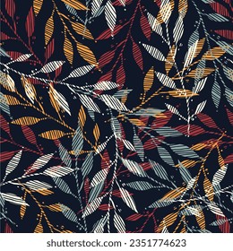 Floral seamless pattern. Branch with leaves ornamental texture. Flourish nature summer garden textured background