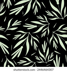 Floral seamless pattern. Branch with leaves ornamental texture. Flourish nature summer garden textured background