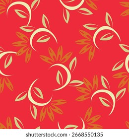 Floral seamless pattern. Branch with leaves ornamental background.