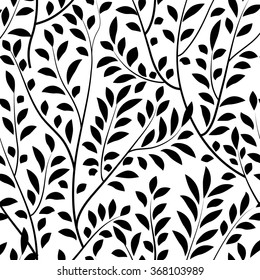 Floral seamless pattern. Branch with leaves tiled garden vector illustration. Nature background