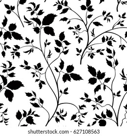 Floral seamless pattern. Branch with leaves ornamental background. Flourish nature garden texture