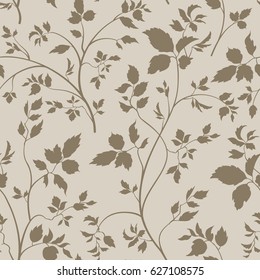 Floral seamless pattern. Branch with leaves ornamental background. Flourish nature garden texture