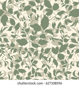 Floral seamless pattern. Branch with leaves ornamental background. Flourish nature garden texture