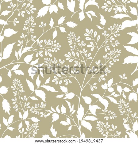 Floral seamless pattern. Branch with leaves ornament. Flourish nature garden textured background