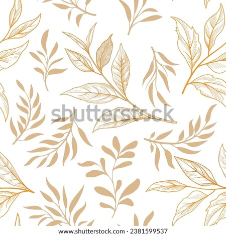 Floral seamless pattern. Branch with leaves gentle autumnal texture. Flourish nature summer garden sketch drawing leaves background