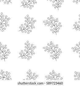 Floral seamless pattern with branches and berries. Simple and clean design. Great for textile, wrapping paper. White and black texture.