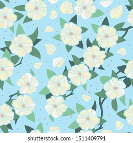 Floral seamless pattern. Branches with flowers. White flowers. Vector