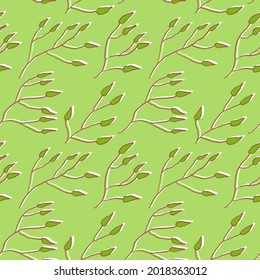 Patrón floral sin costuras de ramas con hojas verdes. Fondo estacional de primavera. Para el diseño textil