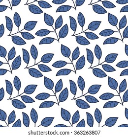 Floral seamless pattern with branches and leaves. Vector illustration.