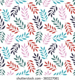 Floral seamless pattern with branches and leaves. Vector illustration.