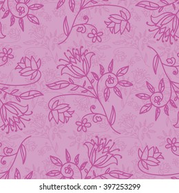 Floral seamless pattern with branches and leaves. Vector illustration.