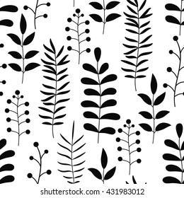 Floral seamless pattern with branches and leaves. Vector illustration.