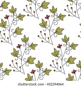 Floral seamless pattern with branches and leaves. Vector illustration.