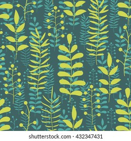 Floral seamless pattern with branches and leaves. Vector illustration.