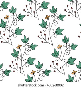 Floral seamless pattern with branches and leaves. Vector illustration.