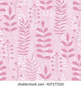 Floral seamless pattern with branches and leaves. Vector illustration.