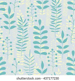 Floral seamless pattern with branches and leaves. Vector illustration.