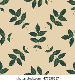 Floral seamless pattern with branches and leaves. Autumn leaf background can be used for wallpaper, pattern fills, web page background,surface textures. Vector illustration.