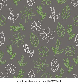 Floral seamless pattern with branches and leaves on the dark background for wrapping paper, textile, card, web