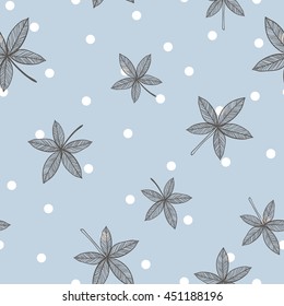 Floral seamless pattern with branches and leaves.Thin line background. Vector illustration