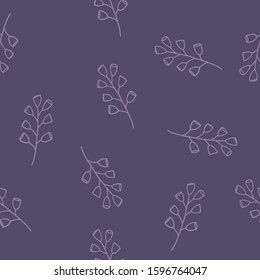 Floral seamless pattern with branches on violet background. Vector illustration for fabric, textile, wallpaper, posters, paper. Print for children. Doodle style.