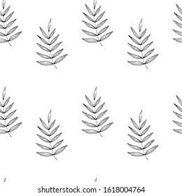 Floral seamless pattern with branches on white background. Ornament with tropic leaves. Vector illustration for fabric, textile, wallpaper, posters, paper. fashion print. Doodle style. 