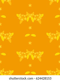 Floral seamless pattern with branches of Plumeria on yellow background.