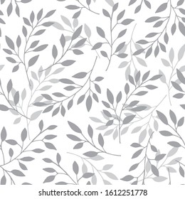 Floral seamless pattern of the branches. Vector illustration. Background branches with gray leaves on white background.