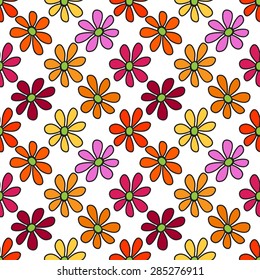 Floral seamless pattern. Bright, cheerful daisy flowers, daisies on a white background.