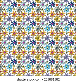 Floral seamless pattern. Bright, cheerful daisy flowers, daisies on a white background.