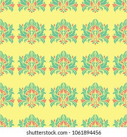 Floral seamless pattern. Bright colored background with pink and green flower elements for wallpapers, textile and fabrics