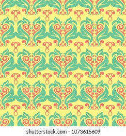 Floral seamless pattern. Bright colored background with pink and green flower elements for wallpapers, textile and fabrics