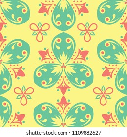 Floral seamless pattern. Bright colored background with pink and green flower elements for wallpapers, textile and fabrics