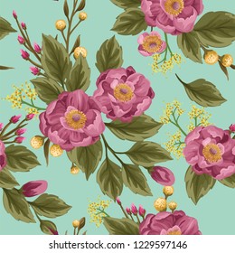 Patrón floral sin soldadura con peonías brillantes estilizadas como acuarela